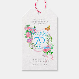 Etiqueta Para Presente Pink Rose Ribbon 70th Birthday