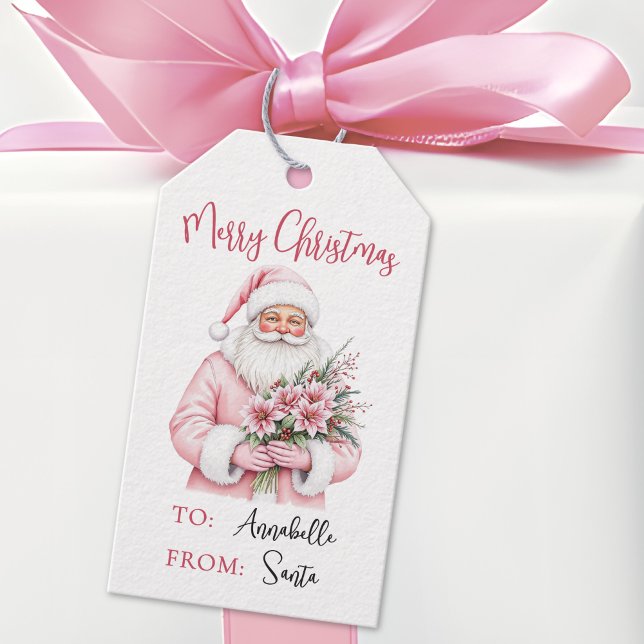 Etiqueta Para Presente Pink Santa Christmas (Pink Santa Merry Christmas Gift Tags)
