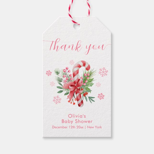 Etiqueta Para Presente Pink Snowflake Festive Candy Girl Baby Shower  (Frente)