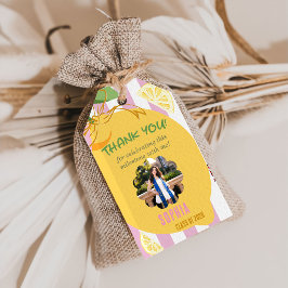 Etiqueta Para Presente Pink Stripes Lemons Yellow Bow Graduation