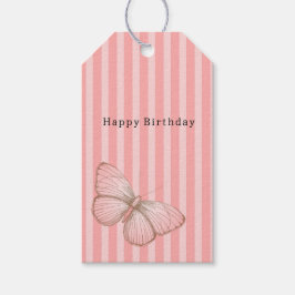 Etiqueta Para Presente Pink Stripes with Butterfly Birthday