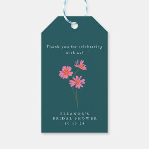 Etiqueta Para Presente Pink Teal Verde Flores Boho Personalizado Chá de N