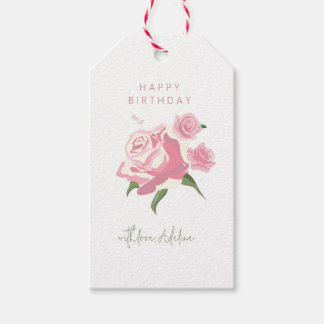 Etiqueta Para Presente Pink Watercolor Rose Flower  Birthday