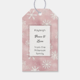 Etiqueta Para Presente Pink White Snowflakes Christmas Rectangle