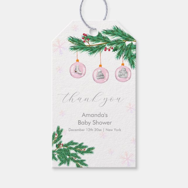 Etiqueta Para Presente Pink Winter Clothesline Ornaments Baby Shower (Frente)