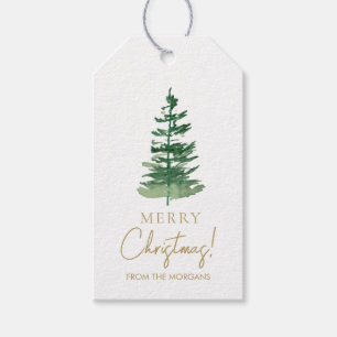 Etiqueta Para Presente Pino de Aquarela de Natal Mínimo Personalizado