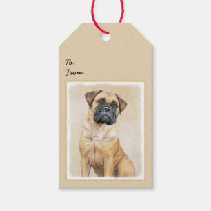 Etiqueta Para Presente Pintura Bullmastiff - Arte Cachorro Original Bonit