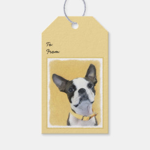 Etiqueta Para Presente Pintura de Boston Terrier - Arte de Cachorro Origi