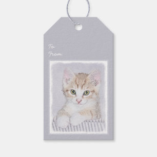 Etiqueta Para Presente Pintura de Kitten Amarelo - Arte Original para Gat