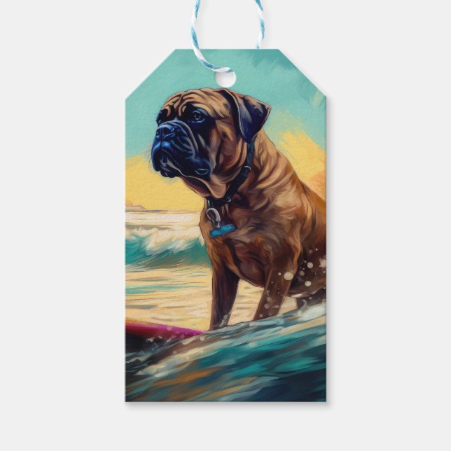 Etiqueta Para Presente Pintura de Navegação em Praia Bullmastiff (Frente)
