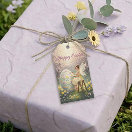 Etiqueta Para Presente Pintura de Ovo da Fada da Páscoa Primavera