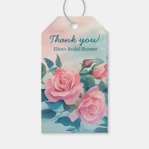 Etiqueta Para Presente Pintura de Rosas Cor-de-Rosa Chá de Bebê de Noiva