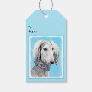 Etiqueta Para Presente Pintura de Saluki (Prata) - Arte de Cachorro Origi