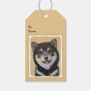 Etiqueta Para Presente Pintura de Shiba Inu (preto e Tan) - arte do cão