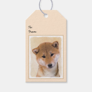 Etiqueta Para Presente Pintura de Shiba Inu (Vermelho) - Arte de Cachorro