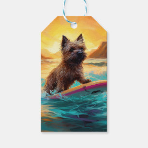 Etiqueta Para Presente Pintura de Surf na Praia do Cairn Terrier