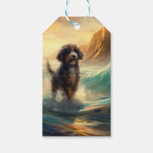 Etiqueta Para Presente Pintura de surfe na praia de Bernedoodle