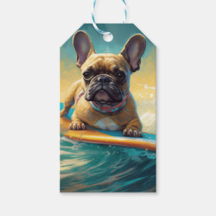 Etiqueta Para Presente Pintura de surfe na praia do Buldogue francês