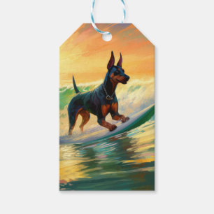Etiqueta Para Presente Pintura de surfe na praia do Doberman