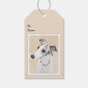 Etiqueta Para Presente Pintura de Whippet - arte original bonito do cão