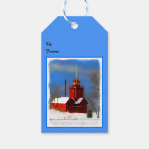 Etiqueta Para Presente Pintura do Farol Vermelho Grande - Arte Original