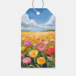 Etiqueta Para Presente Pintura em aquarela de paisagem de campo de flores