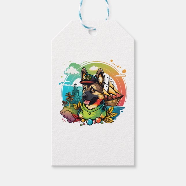 Etiqueta Para Presente Pirata de Cachorro german shepherd (Frente)