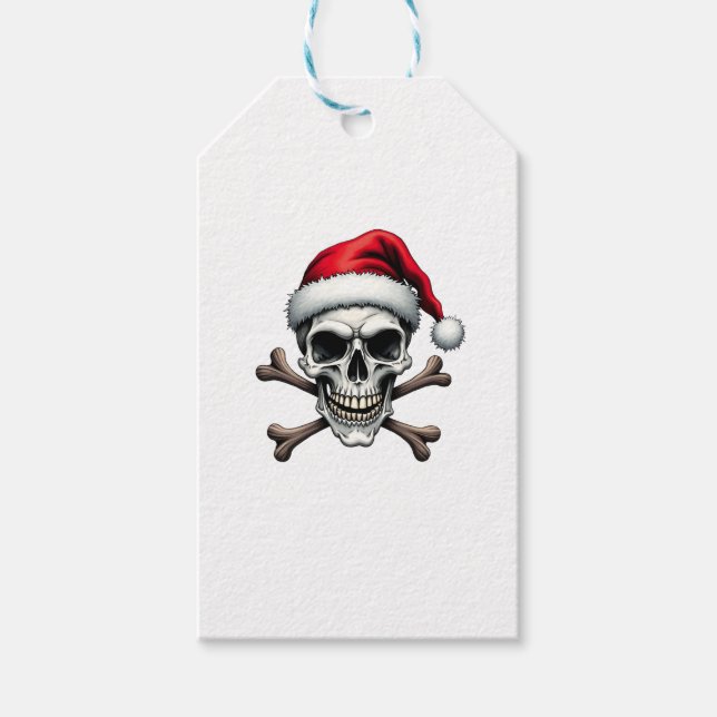 Etiqueta Para Presente Pirate Christmas Skull & Crossbones Santa Hat. Got (Frente)