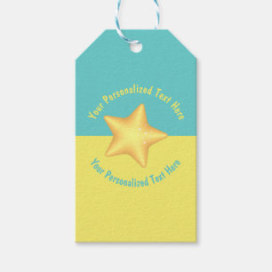 Etiqueta Para Presente Piscina amarela personalizada azul-estrela