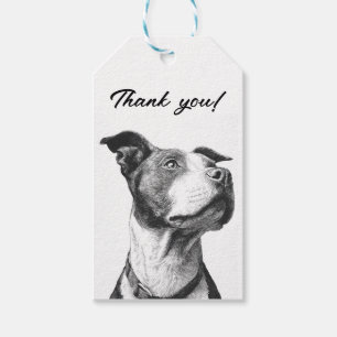 Etiqueta Para Presente Pitbull Minimalista Preto e Branco Obrigado