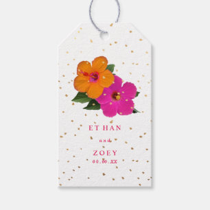 Etiqueta Para Presente PixDezines Pink/Orang Hibiscus/Speck Dourados