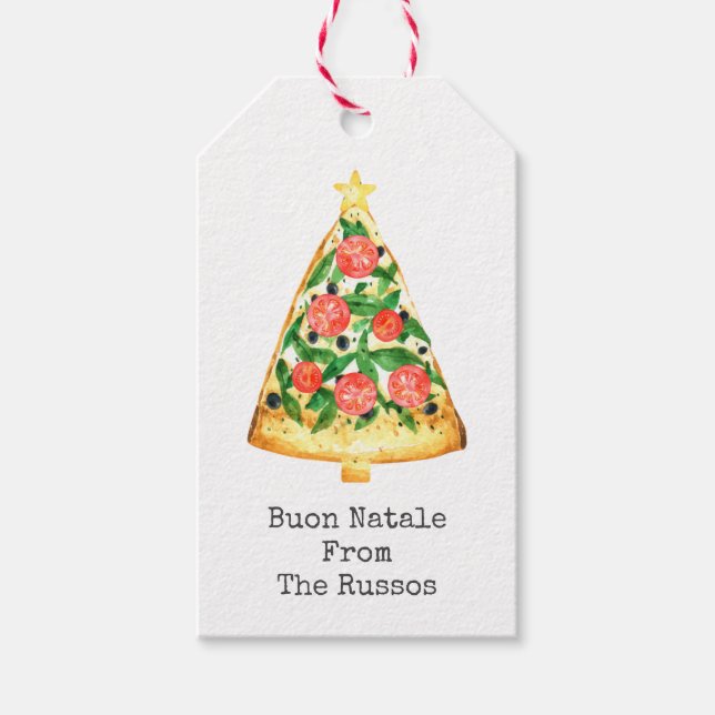 Etiqueta Para Presente Pizza de Árvore Natal Buon Natale (Frente)