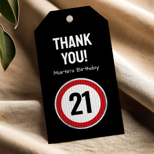 Etiqueta Para Presente Placa de limite de velocidade de aniversário de 21