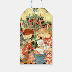 Etiqueta Para Presente Placa natal vintage Crianças de árvores de Nat