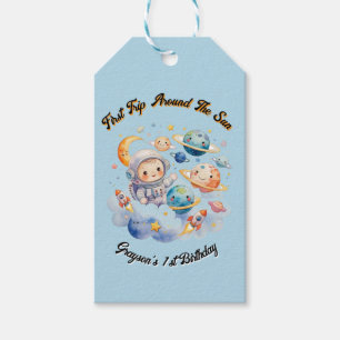 Etiqueta Para Presente Planetas Exteriores Azul Primeiro Aniversário