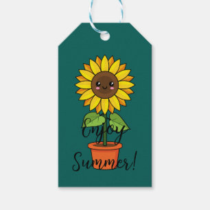 Etiqueta Para Presente Planta de girassol de Kawaii em Pote Adicionar t