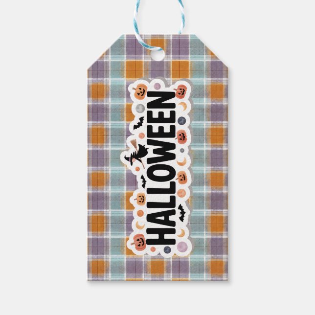 Etiqueta Para Presente Playful Halloween Plaid (Frente)