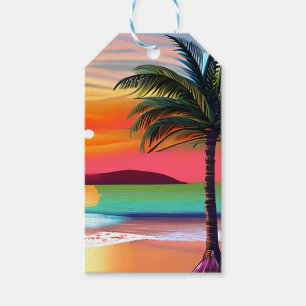 Etiqueta Para Presente Pneus tropicais de palma e sunset