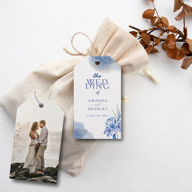 Etiqueta Para Presente Poeira Azul Dourado Brilho Casamento Rústico Elega (Criador carregado)