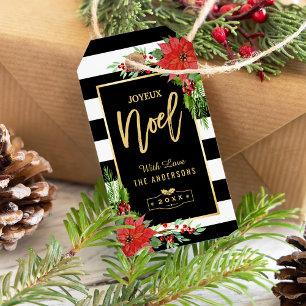 Etiqueta Para Presente Poinsétia vermelha do Feliz Natal de Joyeux Noel