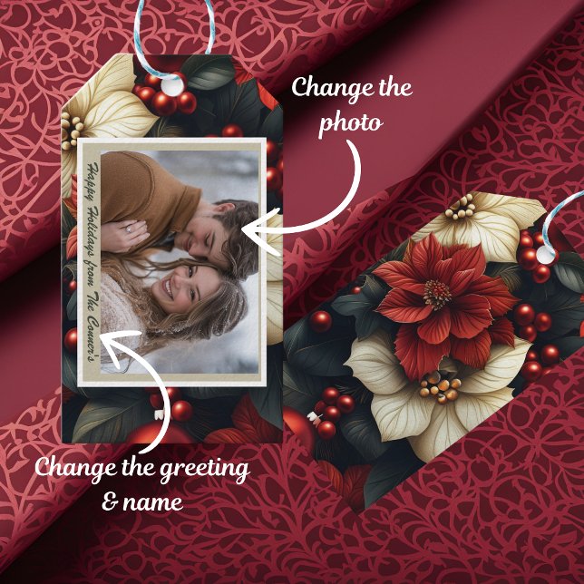Etiqueta Para Presente Poinsétia Vermelha Natal (Classy up your gifts with out beautiful poinsettia gift tags!)
