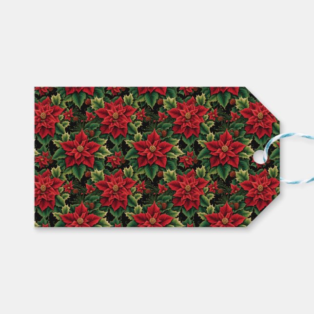 Etiqueta Para Presente Poinsétias de Natal (Frente (horizontal))