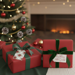 Etiqueta Para Presente Poinsettia de Natal em Aquarela Editável Feliz Nat