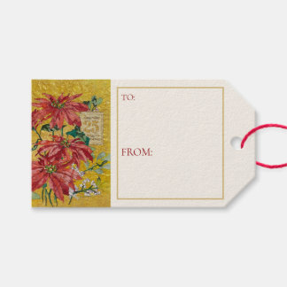Etiqueta Para Presente Poinsettia Dourada | Arte Prima Natal em Branco