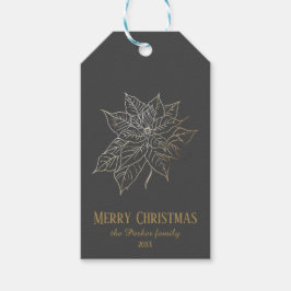 Etiqueta Para Presente Poinsettia Dourada Elegante em Fundo Escuro