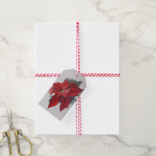Etiqueta Para Presente Poinsettia Flor de Natal Pintura (Com cordão)