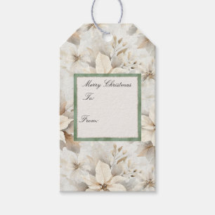 Etiqueta Para Presente Poinsettia Floral Verde Natal Branco Para De