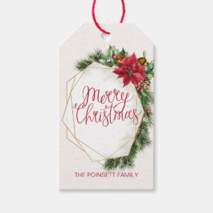 Etiqueta Para Presente Poinsettia, Holly, pinho, cone Natal