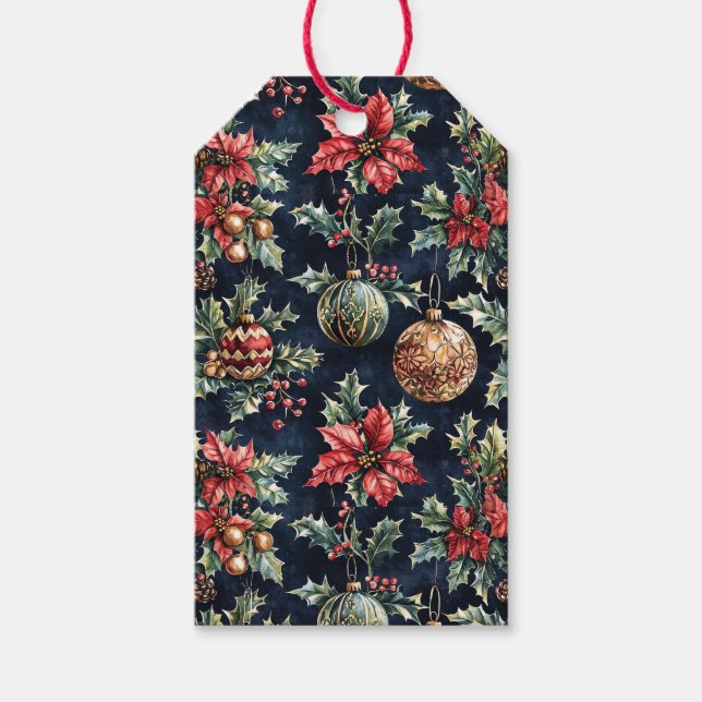 Etiqueta Para Presente Poinsettias and Ornaments (Frente)