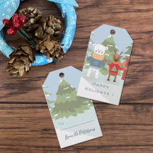 Polar Bear e Reindeer Blue Holiday Tags
